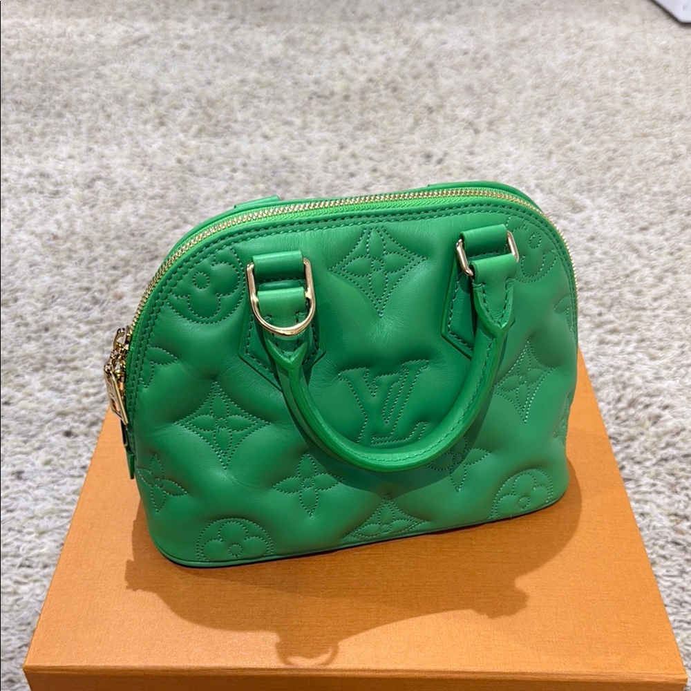 Louis Vuitton Green Quilted Satchel with Dome Shape